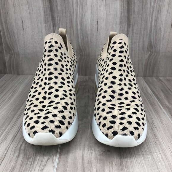 Gianni Bini Beige and Black Leopard Knit Slip-On Wedge Sneakers - Picture 6 of 11